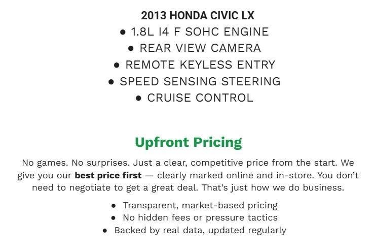 Used 2013 Honda Civic LX with VIN 19XFB2F51DE284187 for sale in Green Bay, WI