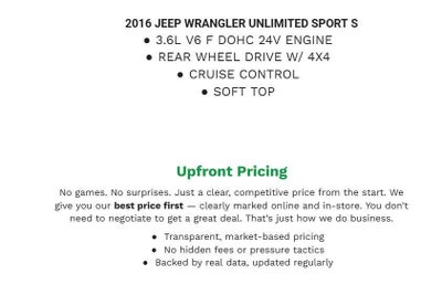 2016 Jeep Wrangler Unlimited 4WD 4dr Sport