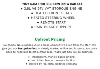 2021 RAM 1500 Big Horn 4x4 Crew Cab 5'7 Box