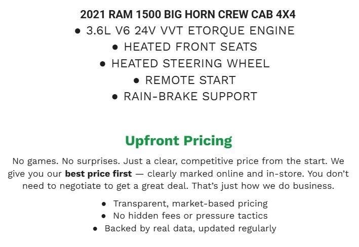 2021 RAM 1500 Big Horn 4x4 Crew Cab 5'7 Box