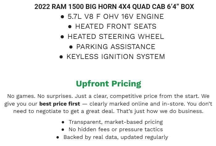 2022 RAM 1500 Big Horn 4x4 Quad Cab 6'4 Box