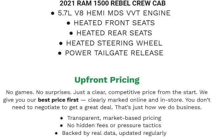 2021 RAM 1500 Rebel 4x4 Crew Cab 5'7 Box