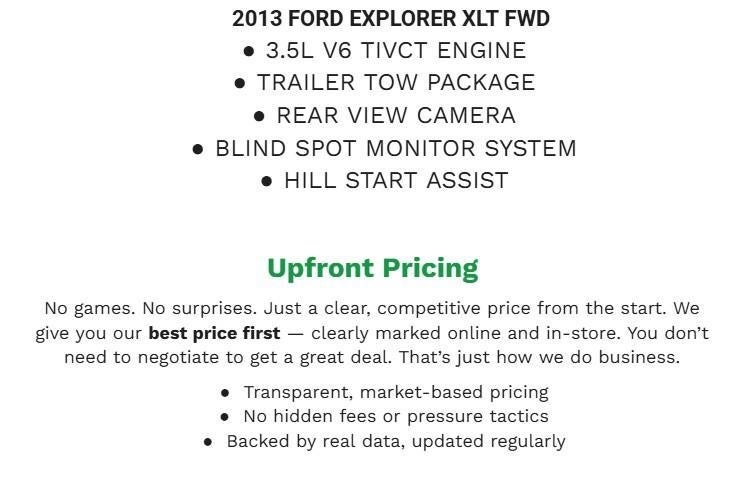 Used 2013 Ford Explorer XLT with VIN 1FM5K7D87DGA20635 for sale in Green Bay, WI