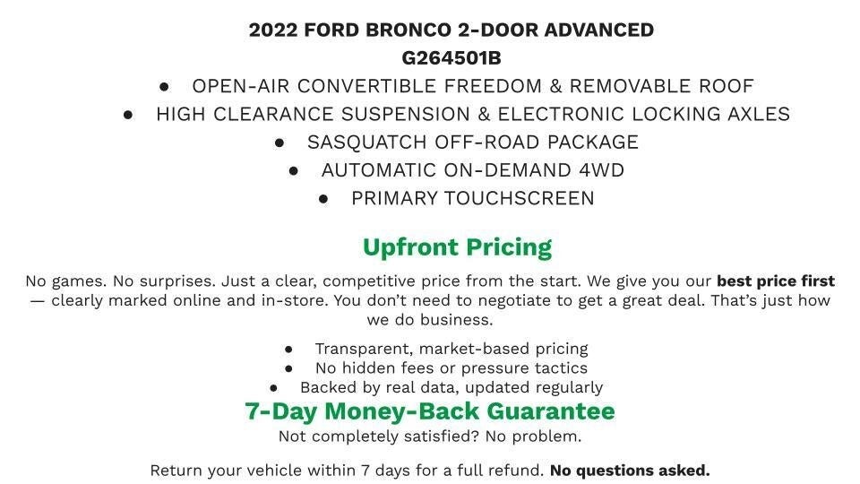 2022 Ford Bronco Base 2 Door Advanced 4x4
