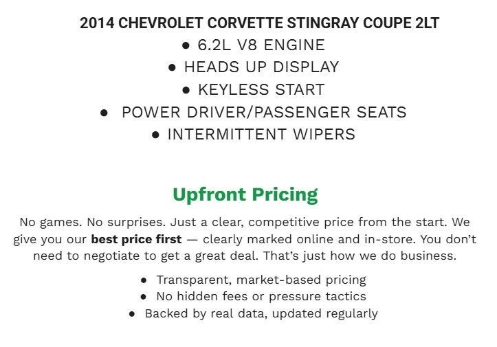 2014 Chevrolet Corvette Stingray 2dr Cpe w/2LT