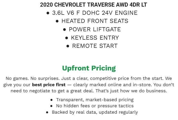 2020 Chevrolet Traverse AWD 4dr LT Cloth w/1LT
