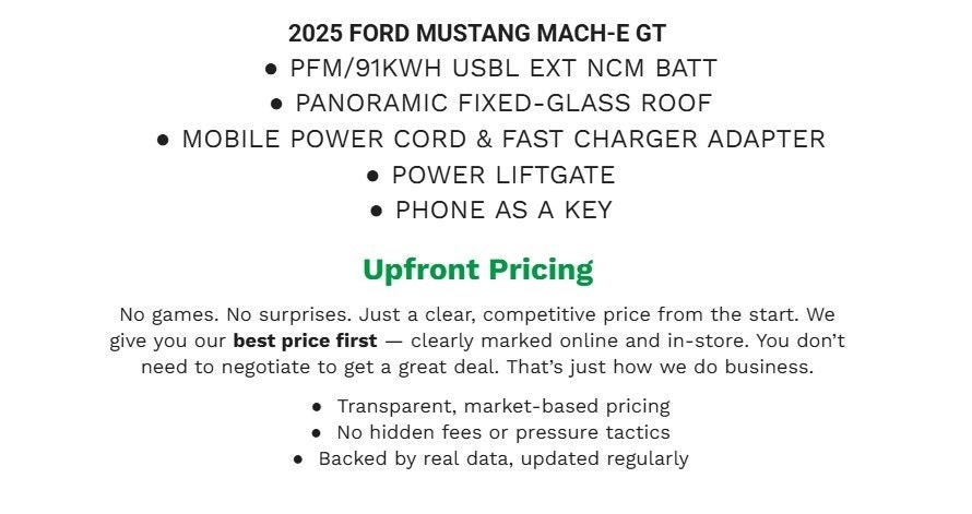 Used 2025 Ford Mustang Mach-E GT AWD with VIN 3FMTK4SX6SMA17406 for sale in Green Bay, WI