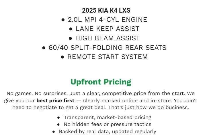 2025 Kia K4 LXS FWD