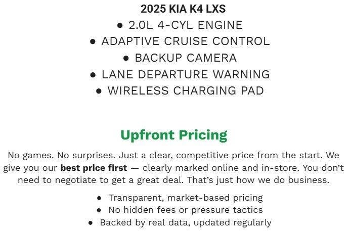2025 Kia K4 LXS FWD