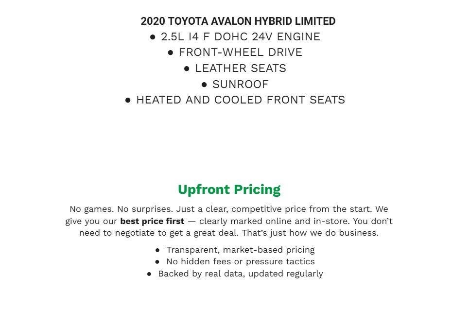2020 Toyota Avalon Hybrid Limited